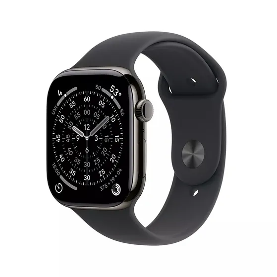 Apple Watch Series 11 GPS + Cellular 46mm Slate Titanium Case met Black Sport Band - S/M Titanium