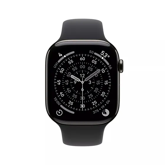 Apple Watch Series 11 GPS + Cellular 46mm Slate Titanium Case met Black Sport Band - S/M Titanium