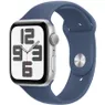 Apple Watch SE GPS 44mm Aluminium Case met Denim Sport Band - S/M Zilver