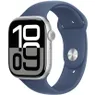 Apple Watch Series 10 GPS + Cellular 46mm Aluminium Case met Denim Sport Band - M/L Zilver