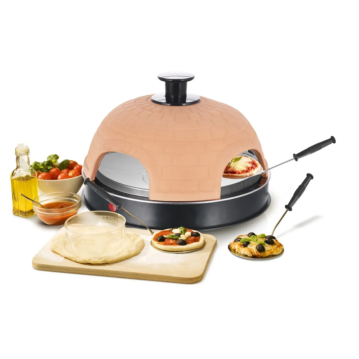 Four à Pizza Emerio Pizzarette - Terre Cuite, Noir - Pour Mini-Pizzas 11 Cm - Alternative Raclette