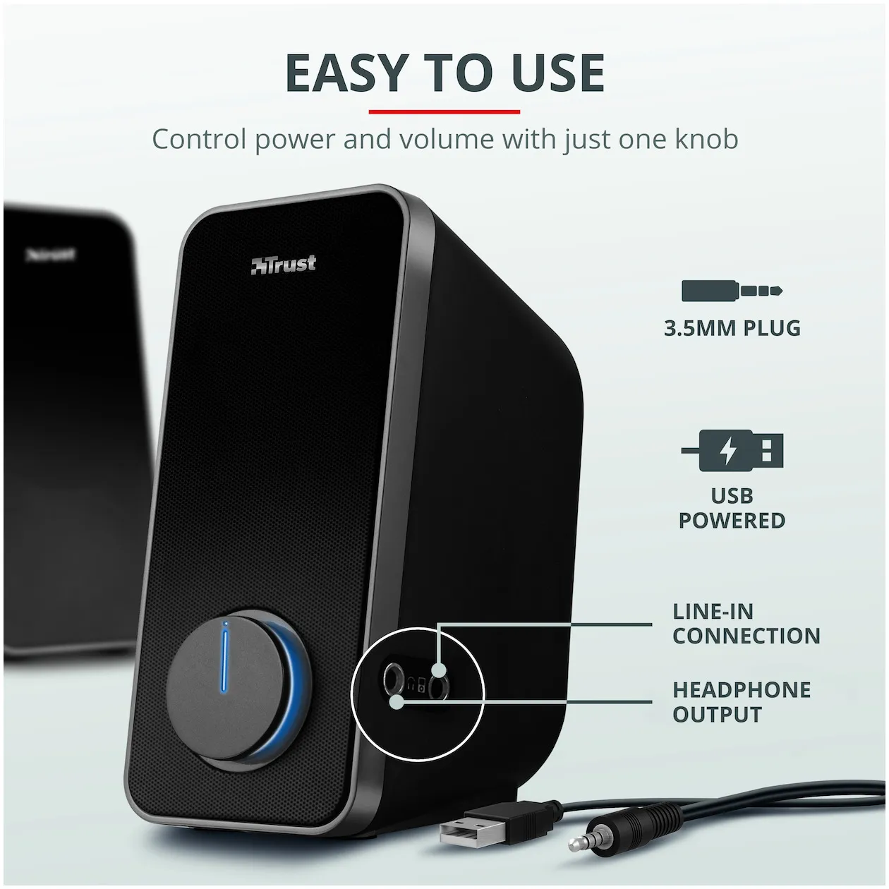 Trust MiLa 2.0 Luidsprekerset PC Speakers, 10 W, Spanningsschakelaar en Volumeregeling, Hoofdtelefoonaansluiting aan de Voorzijde, Met USB-voeding, Luidspreker voor PC, Laptop, TV - Zwart