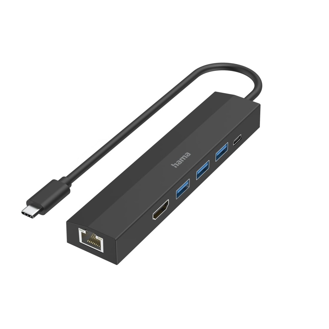 Hama USB-C Hub Multiport 6 Ports 3 x USB-A USB-C HDMI LAN/Ethernet USB Hub Zwart afbeelding