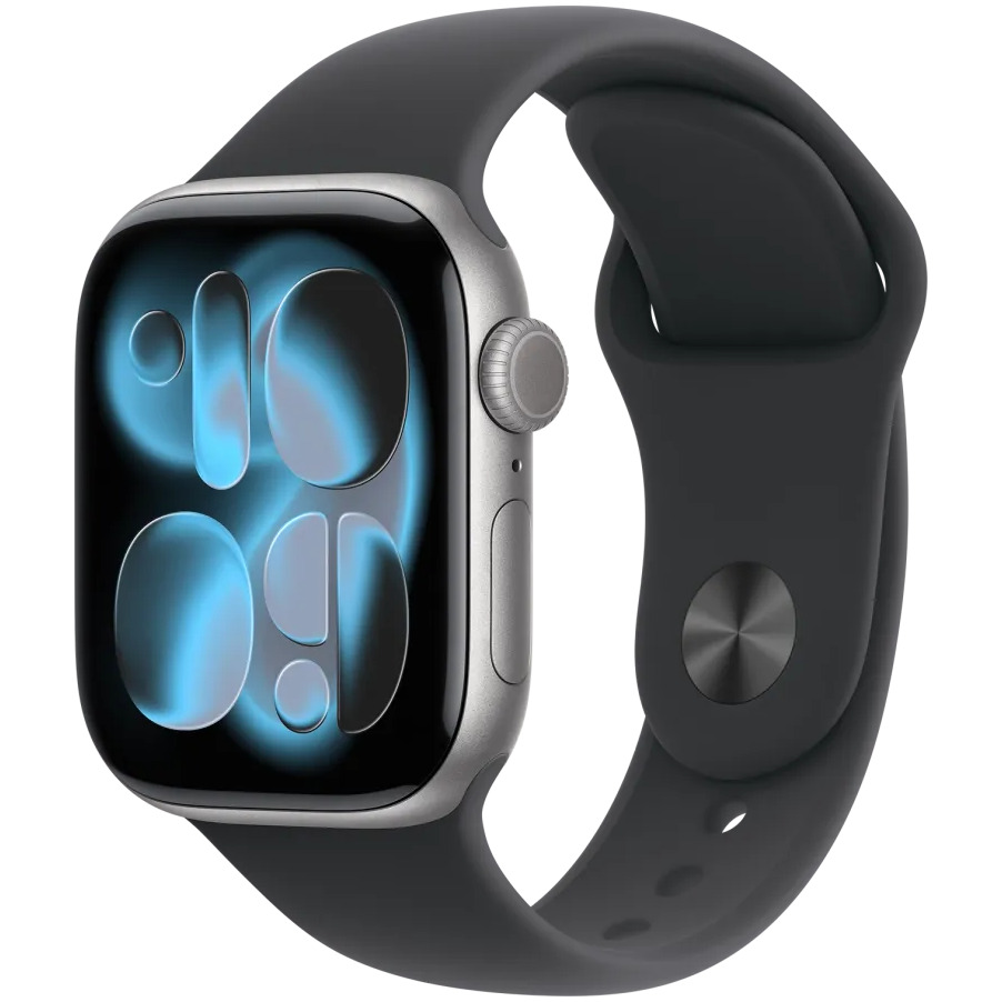 Apple Watch Series 11 GPS 42mm Space Grey Aluminium Case met Black Sport Band - S/M Smartwatch Grijs