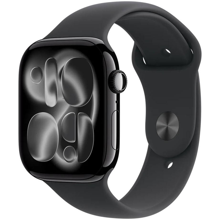 Apple Watch Series 11 GPS 46mm Jet Black Aluminium Case met Black Sport Band - M/L Smartwatch Zwart