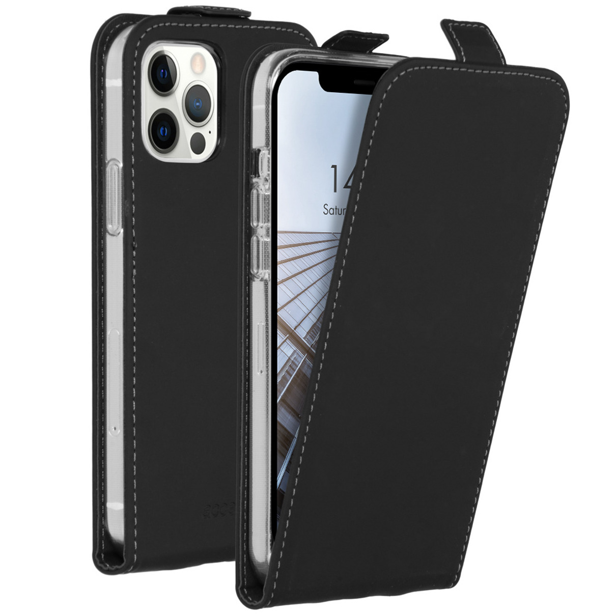 Accezz Flipcase voor Apple iPhone 12 (Pro) Telefoonhoesje Zwart afbeelding