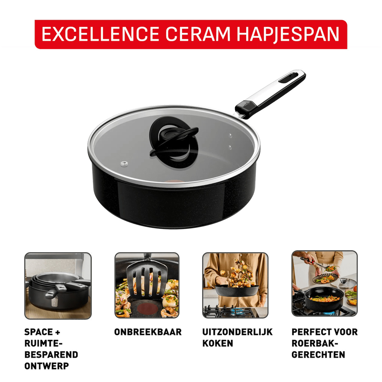 Tefal Hapjespan 24 cm + deksel Pan Zwart