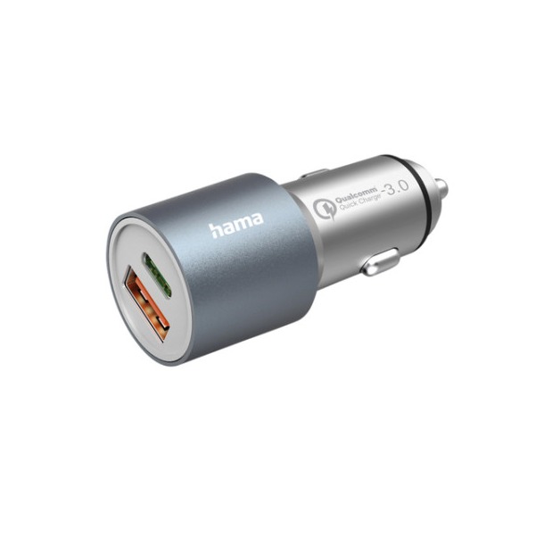 Hama Auto-oplader, USB-C/USB-A, (1x20W PD, 1x18W QC), 38W Oplader Grijs afbeelding