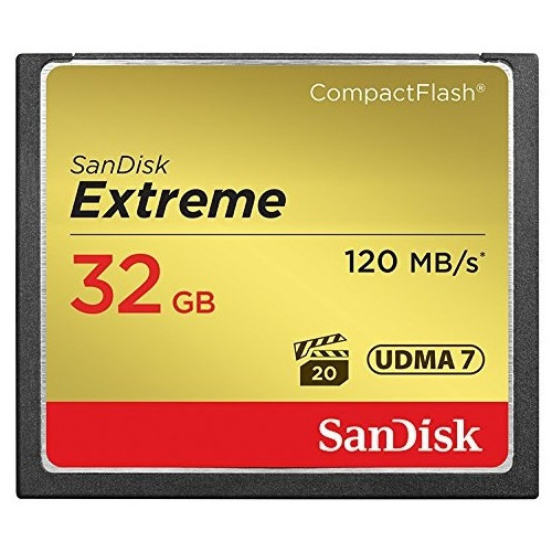SanDisk CF extreme 32GB 120MB/s read 85MB/s write Compact Flash kaart Zwart