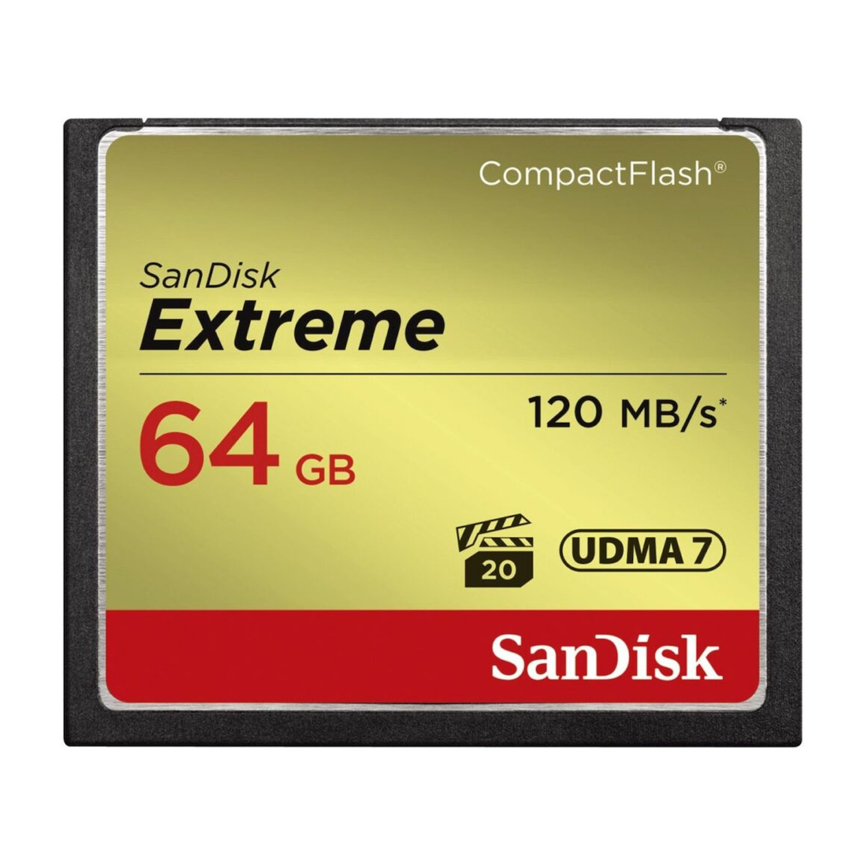 SanDisk CF extreme 64GB 120MB/s read 85MB/s write Compact Flash kaart Zwart