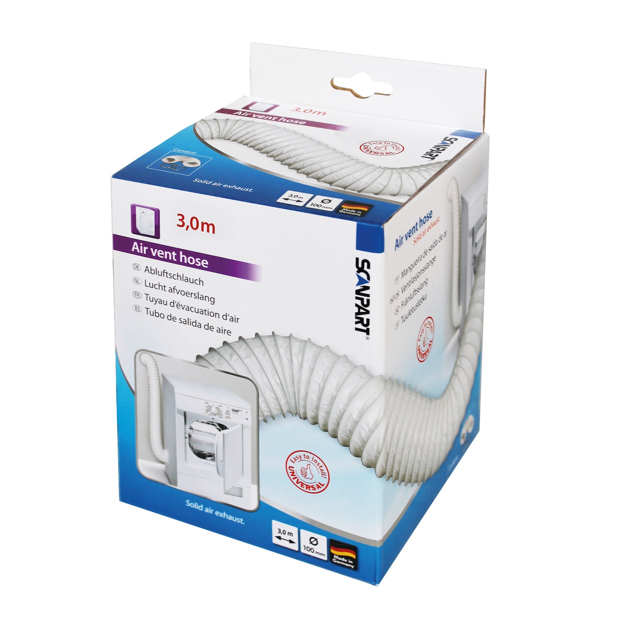 Scanpart luchtafvoerslang set droger PVC 100mm 3,0m Droger accessoire Wit afbeelding