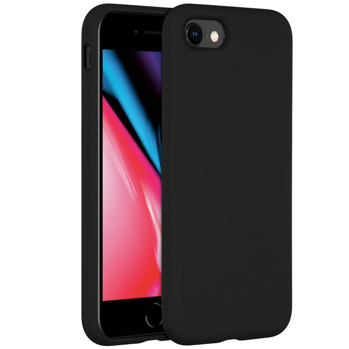 Accezz Liquid Silicone voor Apple iPhone SE (2022 / 2020) / 8 / 7 Telefoonhoesje Zwart afbeelding