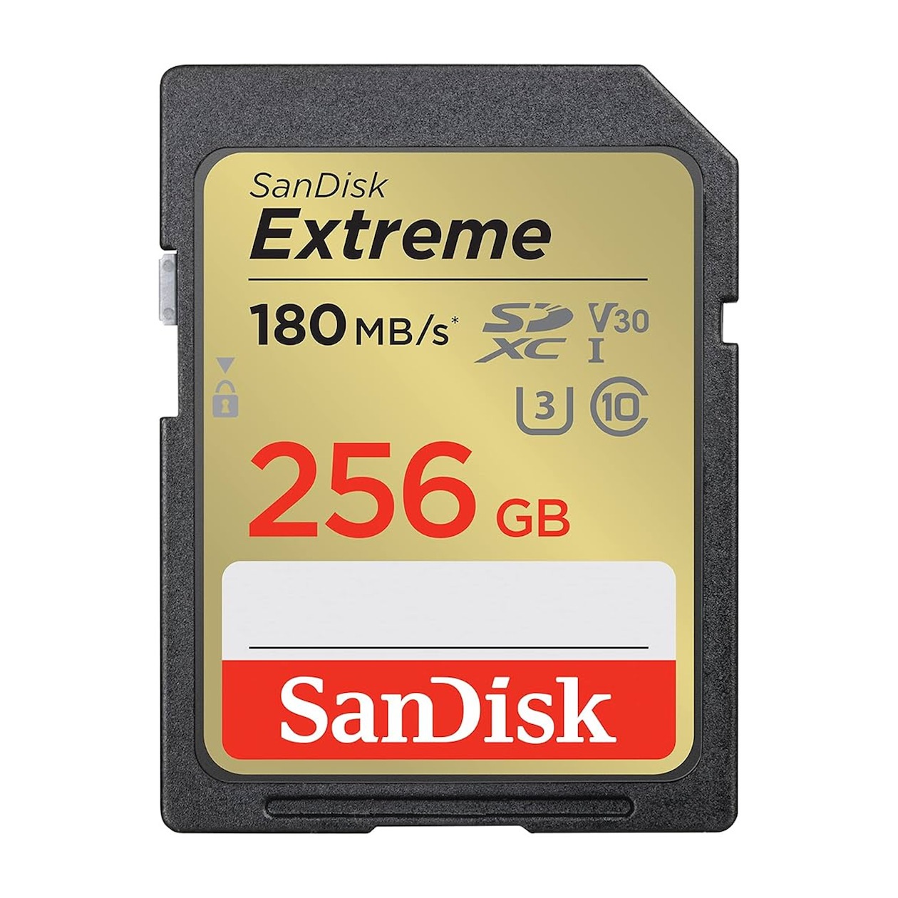 SanDisk SDXC Extreme 256GB 180/130 mb/s - V30 - Rescue Pro DL 1Y SD-Kaart Zwart