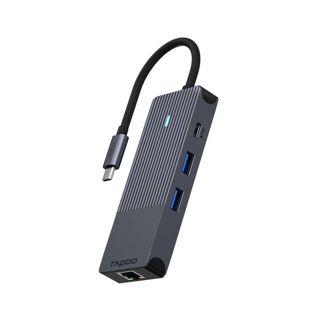 Rapoo USB-C Multiport Adapter, 8-in-1, grijs Desktop accessoire Zwart