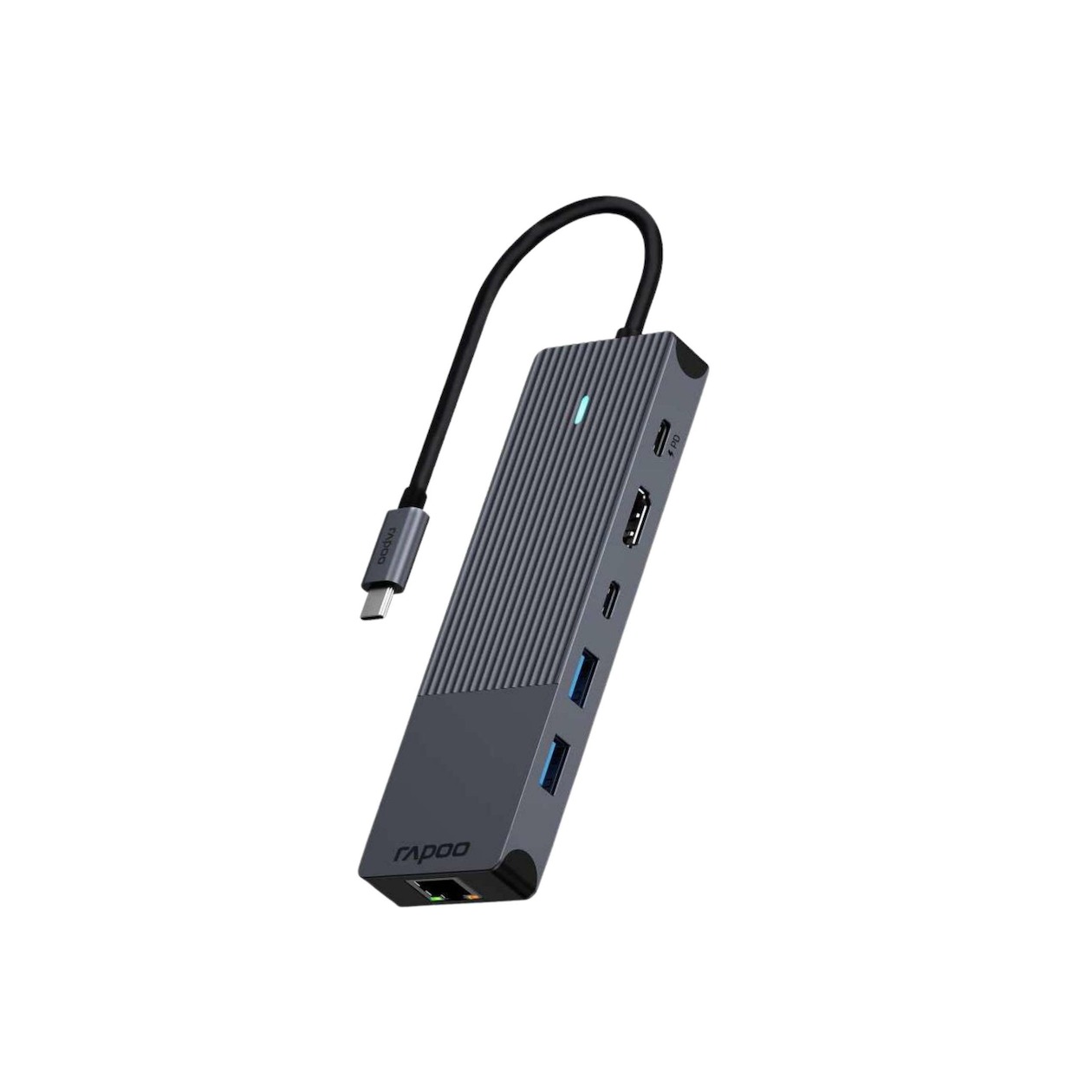 Rapoo USB-C Multiport Adapter, 6-in-1, grijs Desktop accessoire Zwart afbeelding