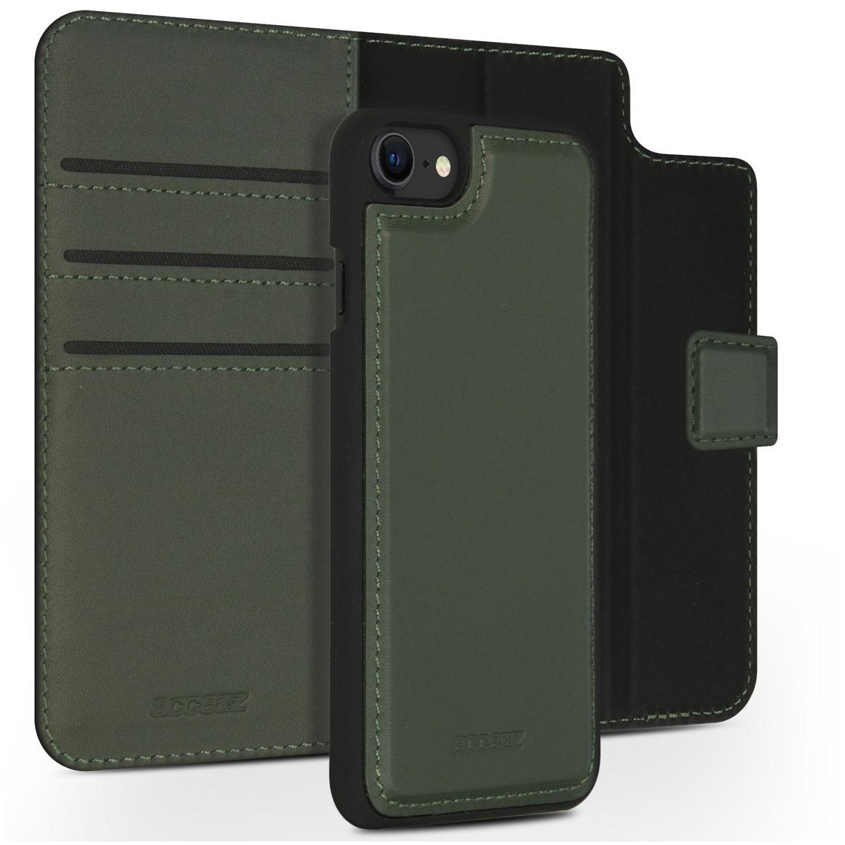 Accezz Premium Leather 2 in 1 Wallet Book Case voor Apple iPhone SE (2022 / 2020) / 8 / 7 / 6(s) Telefoonhoesje Groen afbeelding