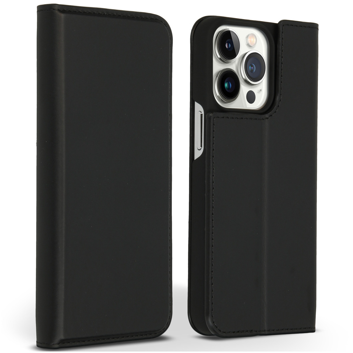 Accezz Premium Leather Slim Book Case voor Apple iPhone 13 Pro Telefoonhoesje Zwart afbeelding