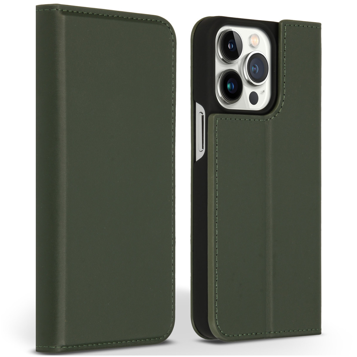 Accezz Premium Leather Slim Book Case voor Apple iPhone 13 Pro Telefoonhoesje Groen afbeelding
