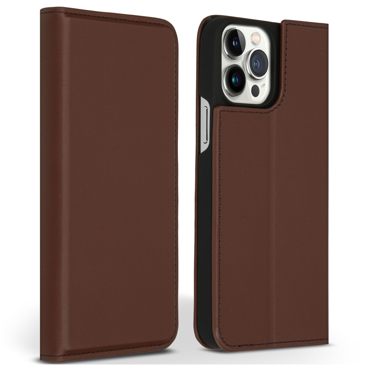 Accezz Premium Leather Slim Book Case voor Apple iPhone 13 Pro Max Telefoonhoesje Bruin afbeelding