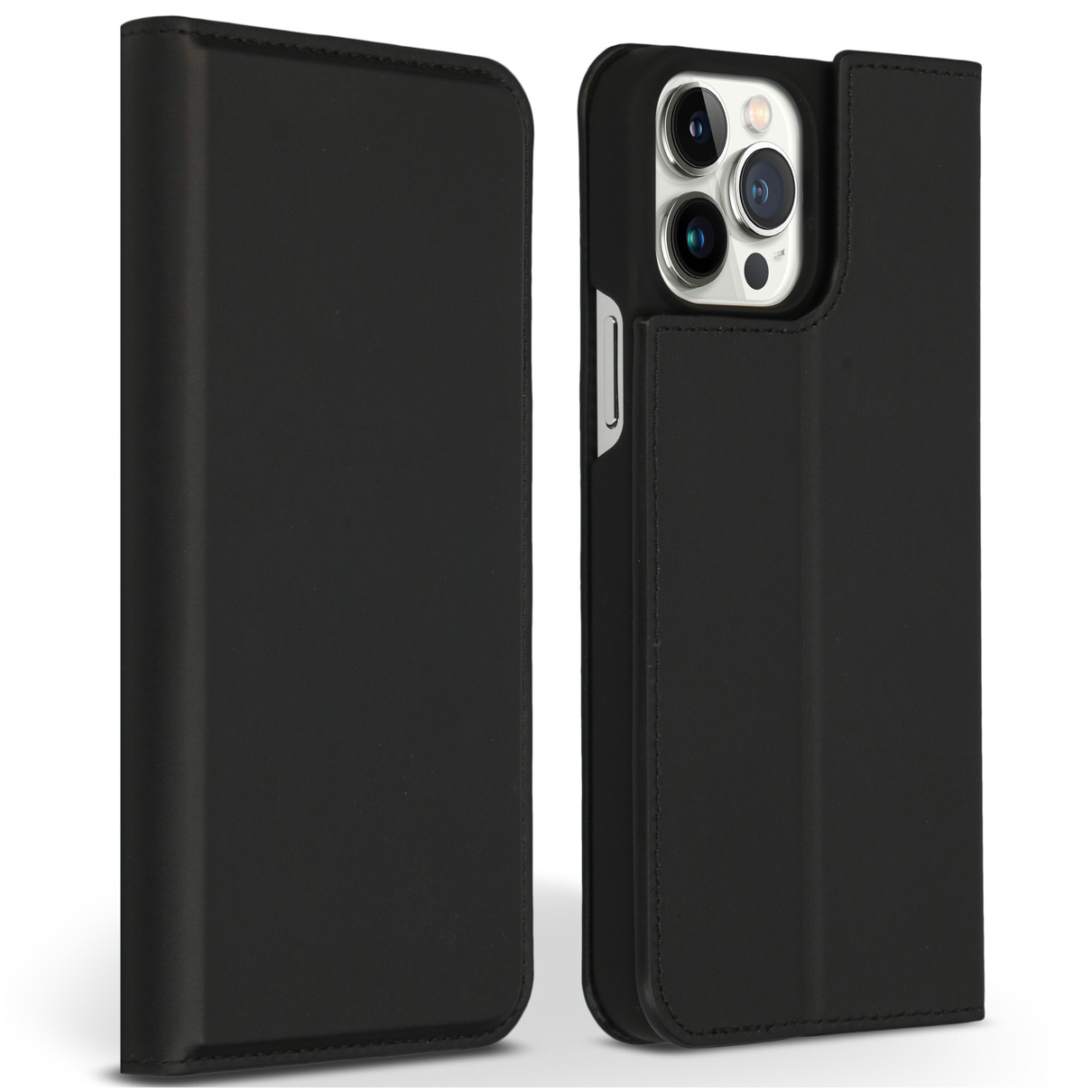 Accezz Premium Leather Slim Book Case voor Apple iPhone 13 Pro Max Telefoonhoesje Zwart afbeelding