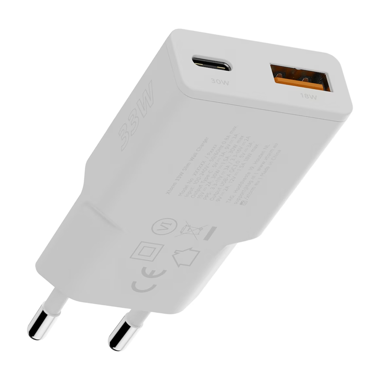 Xtorm Go2 Charger 1xUSB-C/1xUSB-A 33 W Oplader Wit