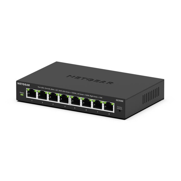 Netgear 8-port Gigabit Plus Switch (GS308Ev4) Switch Zwart afbeelding