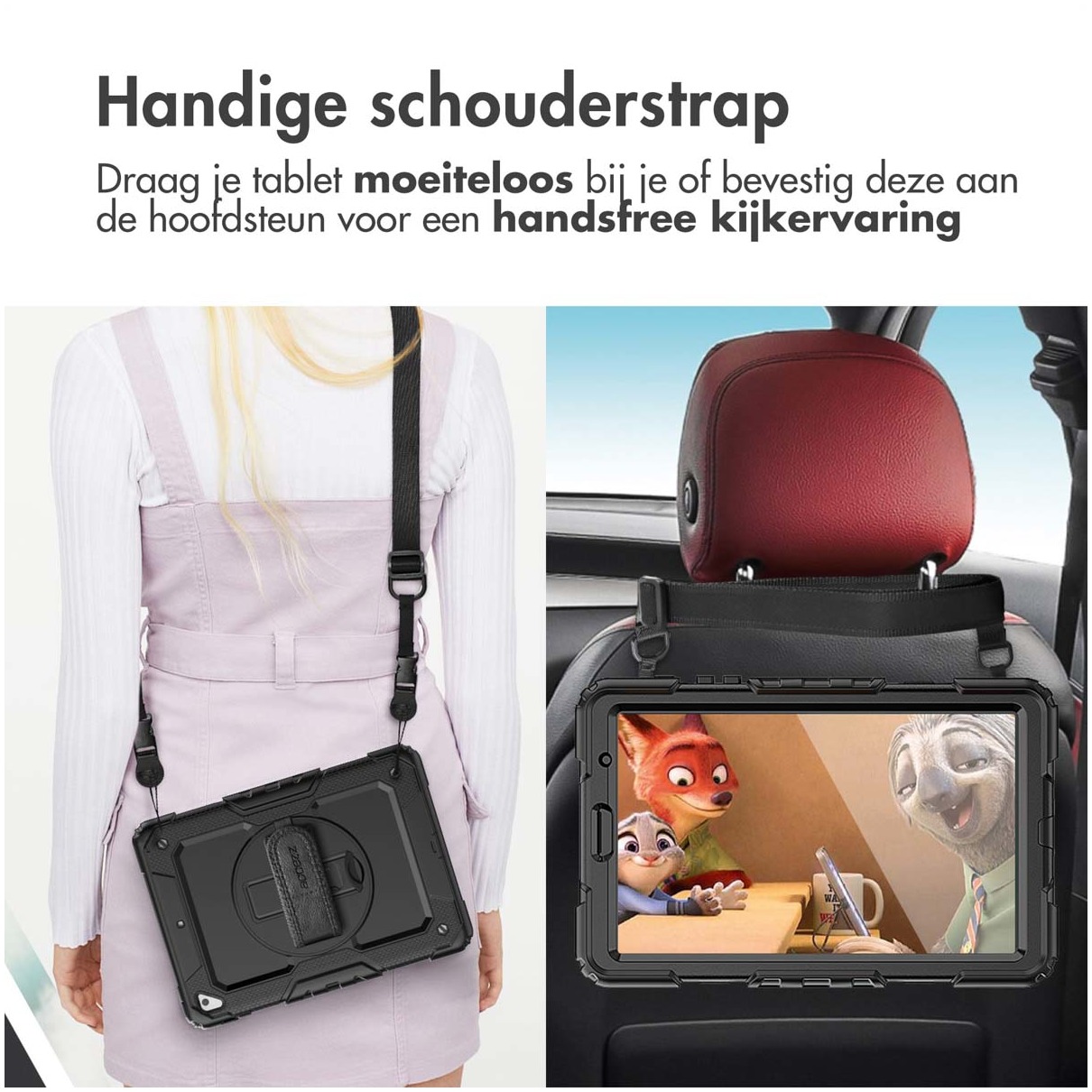 Accezz Rugged Backcover Shoulder Strap voor de Samsung Galaxy Tab S9 FE Plus / Tab S9 Plus Tablethoesje Zwart afbeelding