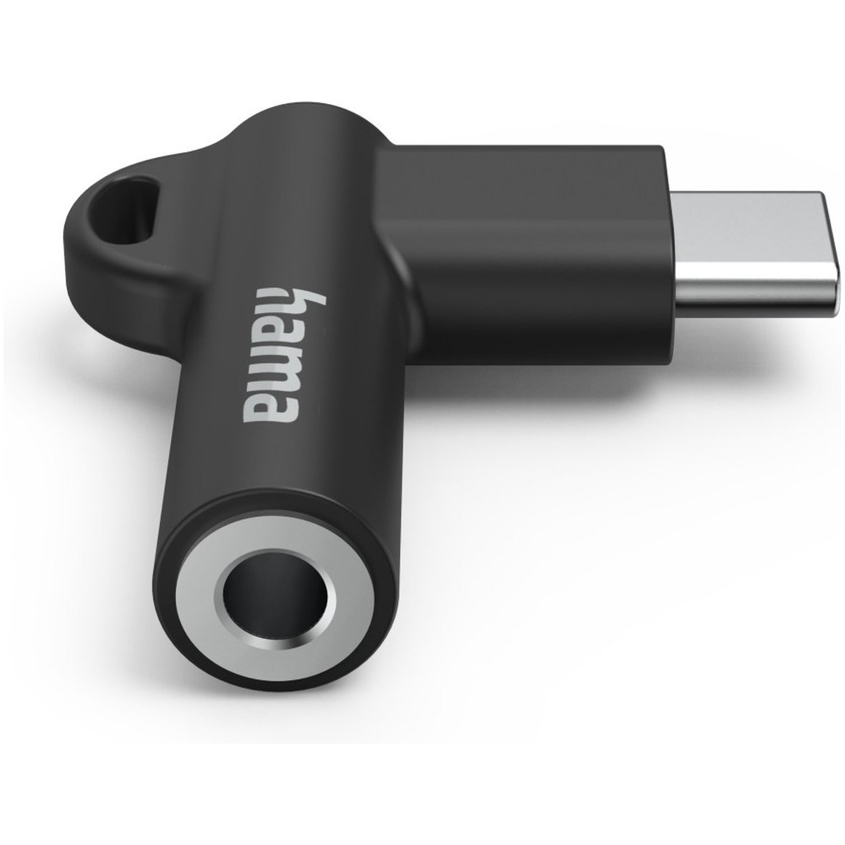 Hama USB-C - 3.5 mm Jack Socket Aux Adapter 90° Angled Plug Oplader Zwart afbeelding