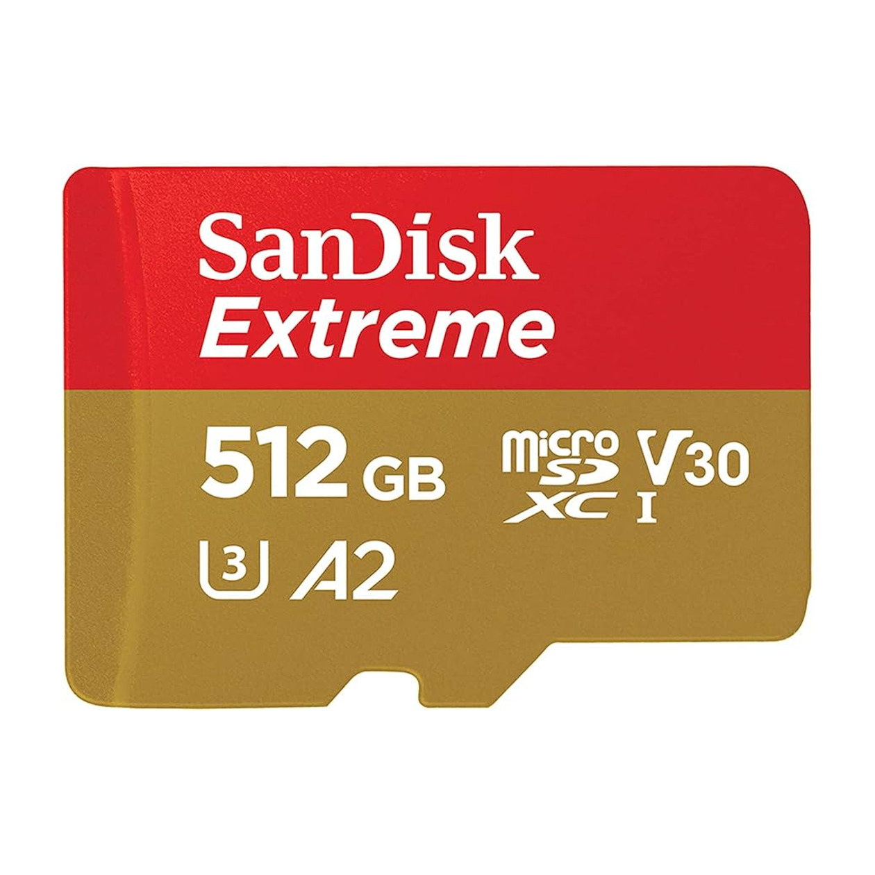 SanDisk MicroSDXC Extreme 512GB 190/130 mb/s - A2 - V30 - SDA - Rescue Pro DL 1Y Micro SD-kaart Goud