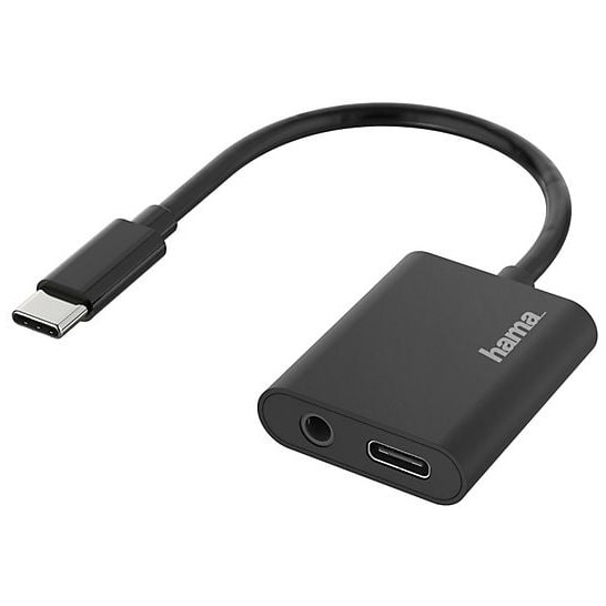 Hama Audio-adapter, 2in1, USB-C-St. - 3,5-mm-jack/USB-C-aansl., audio + opladen Mini jack kabel afbeelding