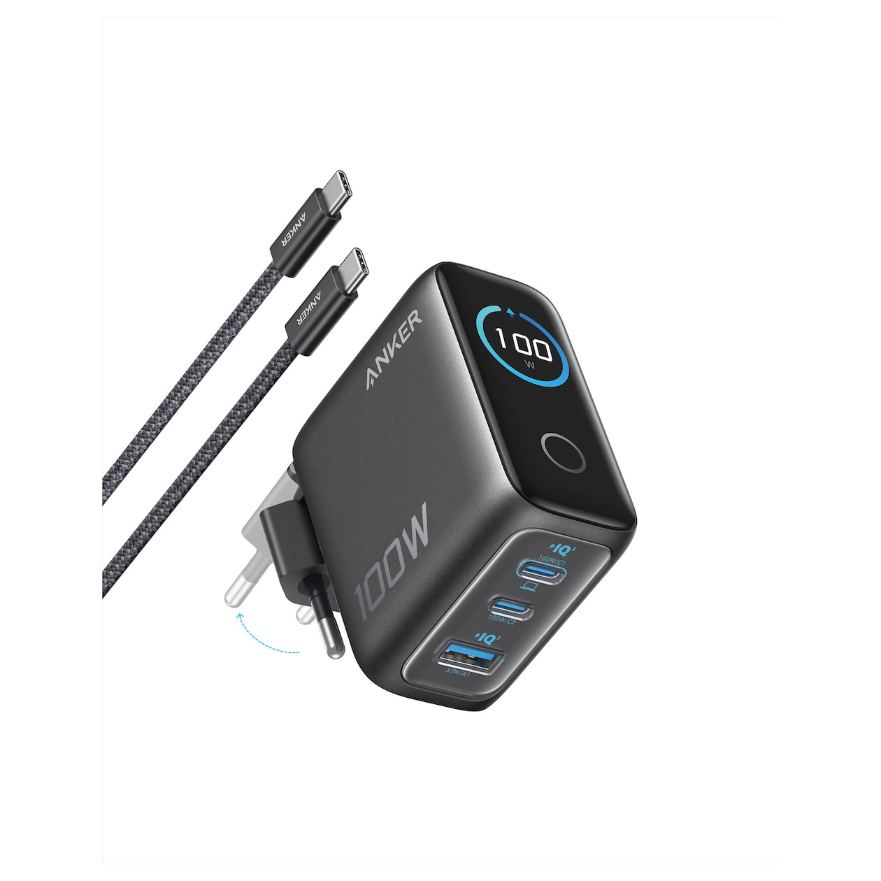 Anker Wired charger (100W) 2C1A with display Oplader