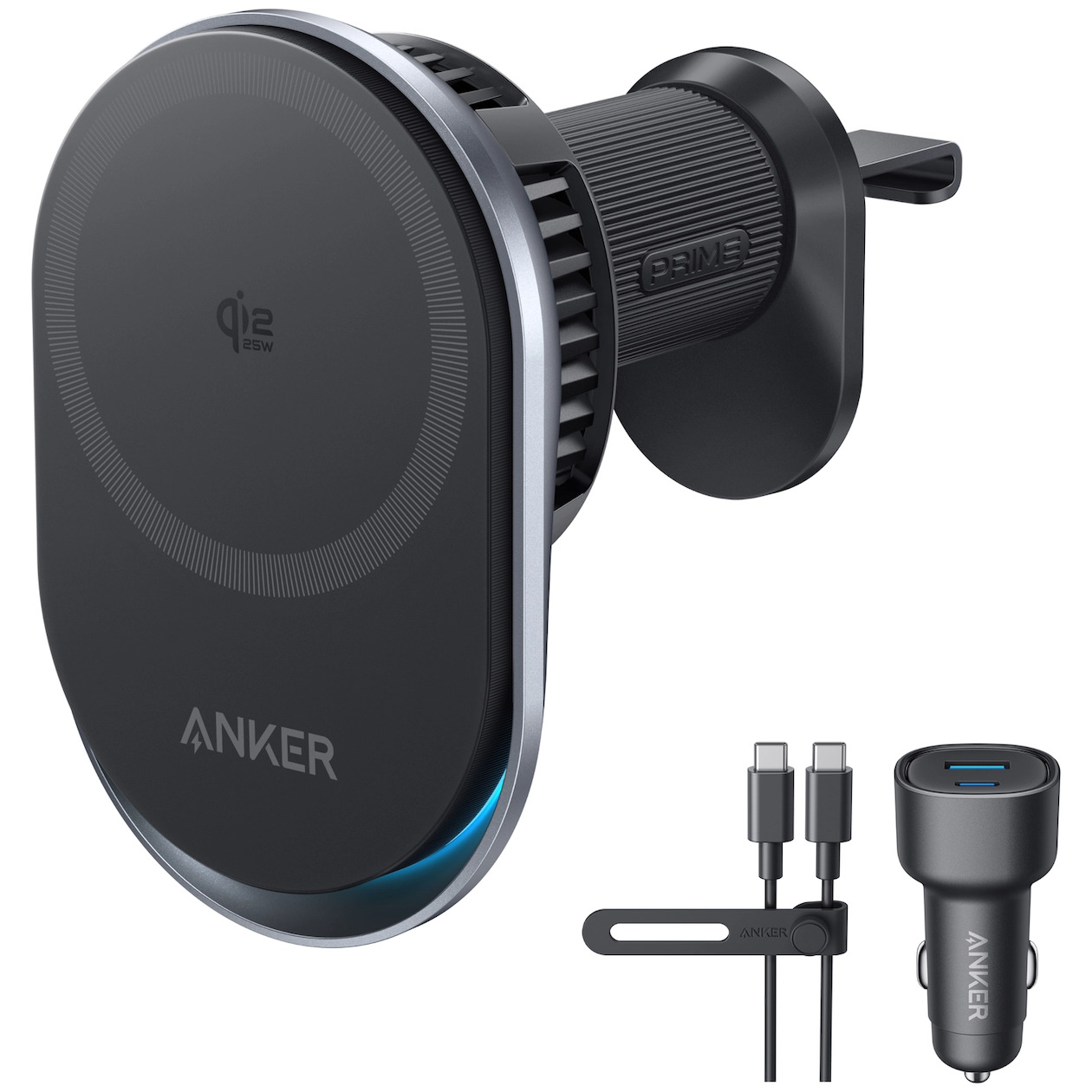 Anker Prime Wireless Car Charger (25W QI2.2 Pad Separated USB-C Cable) Oplader