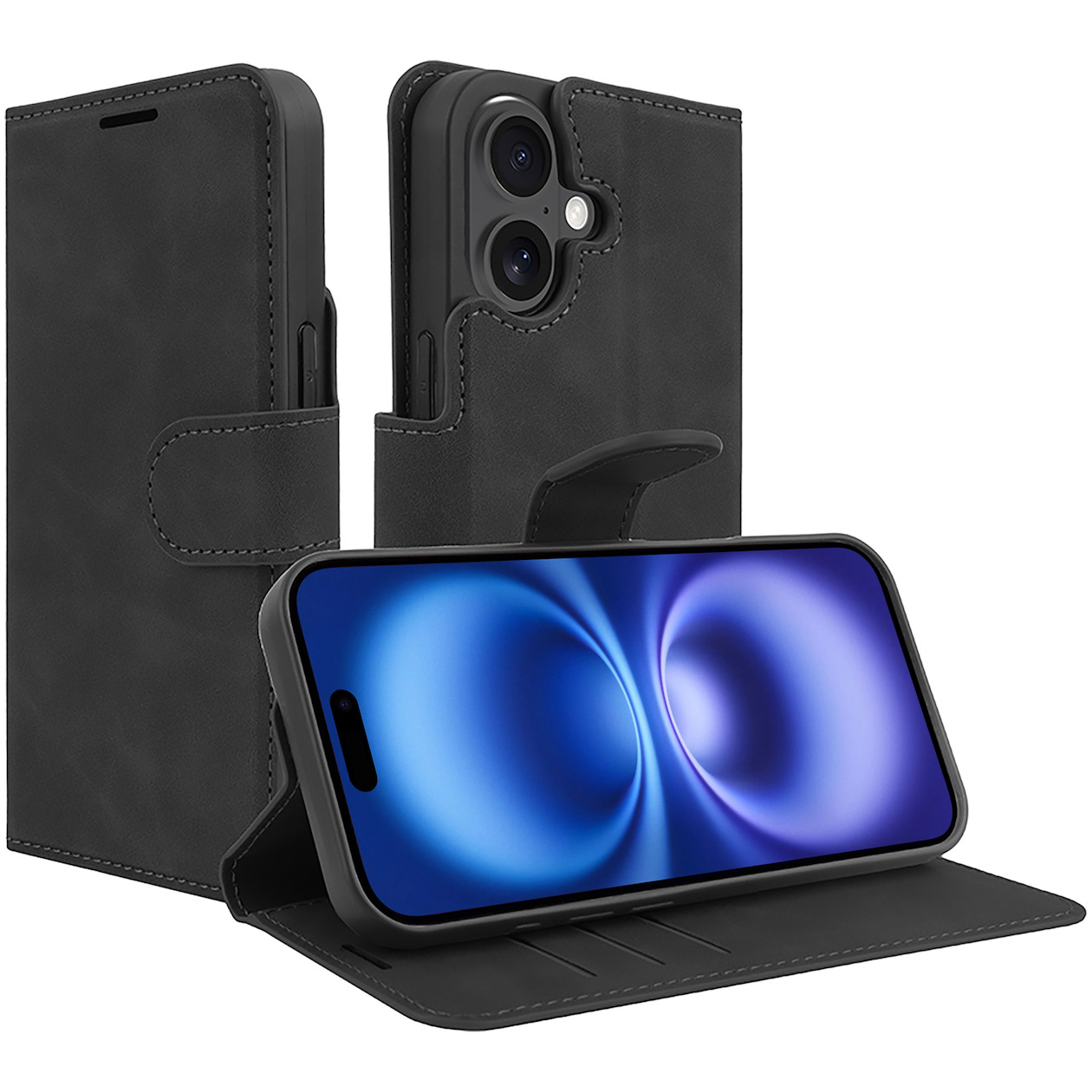 Just in Case Premium Wallet Case voor Apple iPhone 16 Telefoonhoesje Zwart afbeelding