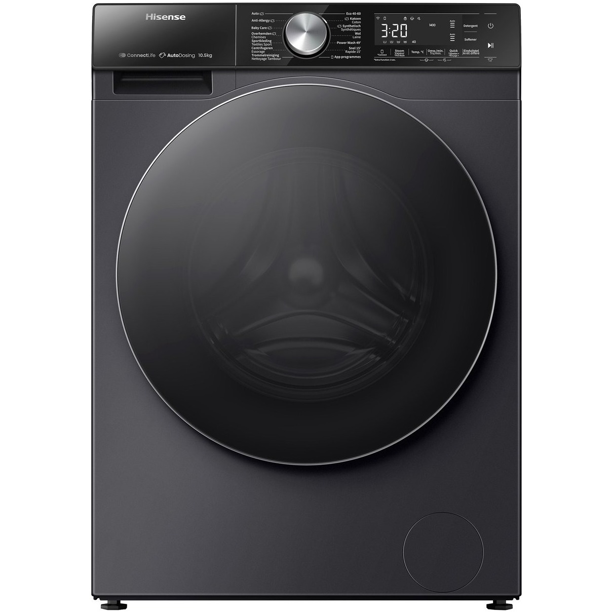 Hisense 5S Serie WF5S1045BB - Wasmachine met Energielabel A - 105kg - Auto dosing - 72dB (A) - Steam Wash -1400 toeren - Power Wash 49' - Connectlife