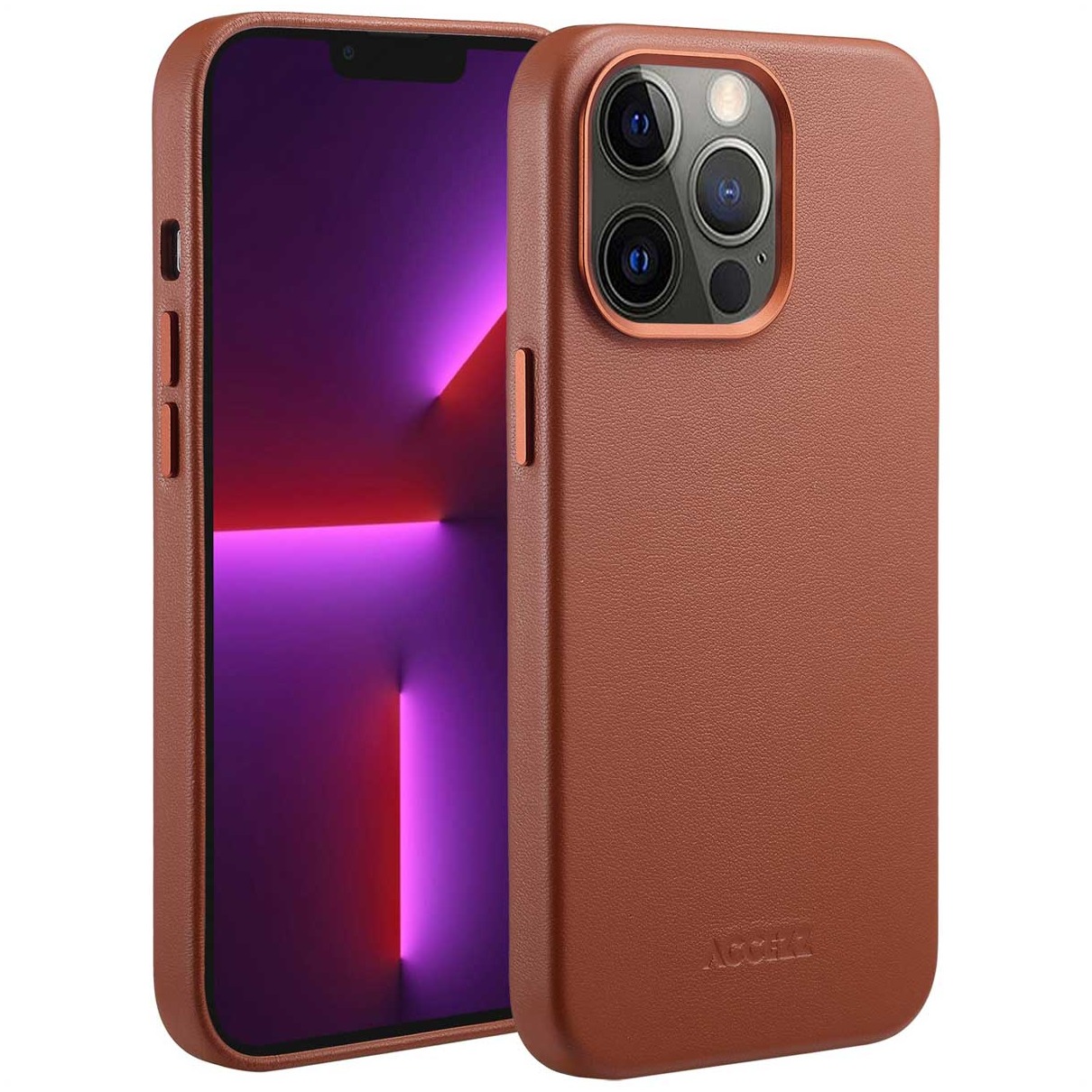Accezz MagSafe Leather Backcover iPhone 13 Pro Telefoonhoesje Bruin afbeelding