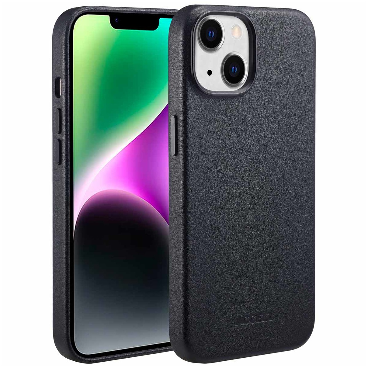 Accezz MagSafe Leather Backcover iPhone 14 Telefoonhoesje Zwart afbeelding