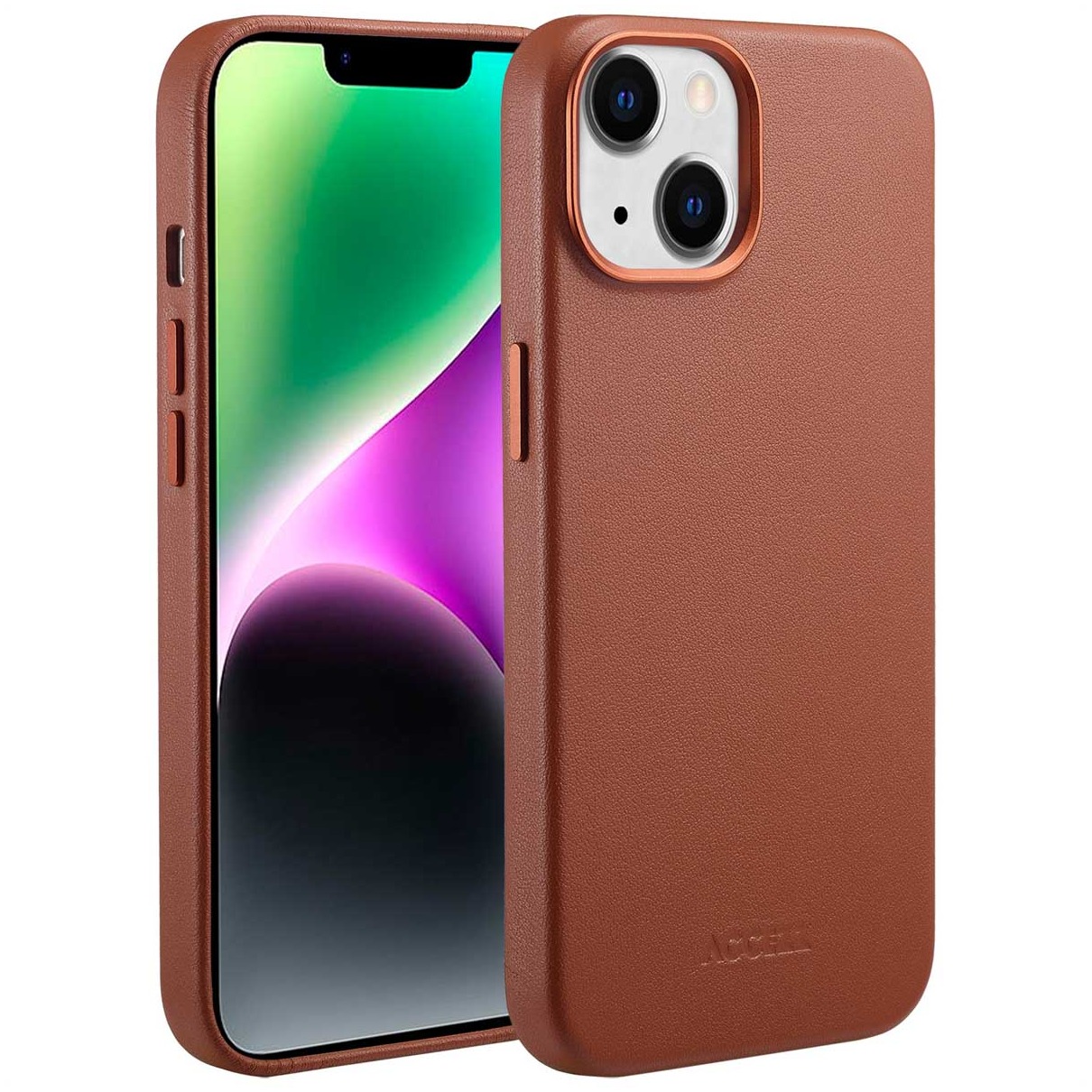 Accezz MagSafe Leather Backcover iPhone 14 Telefoonhoesje Bruin afbeelding