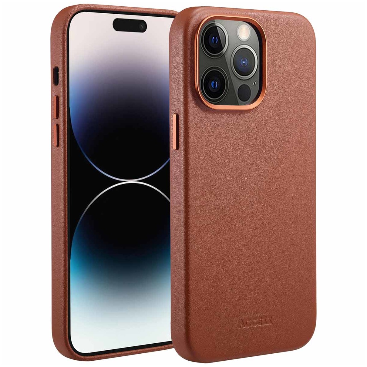 Accezz MagSafe Leather Backcover iPhone 14 Pro Max Telefoonhoesje Bruin afbeelding