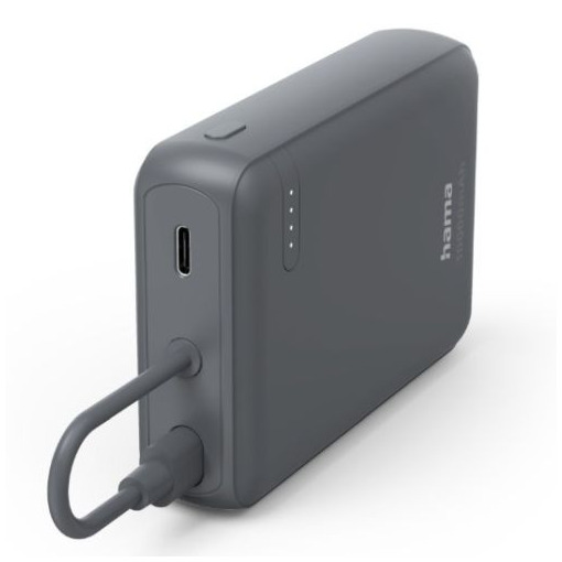 Hama Power Pack Travel met kabel 10000mAh 2 uitgangen:2x USB-C Powerbank Grijs afbeelding