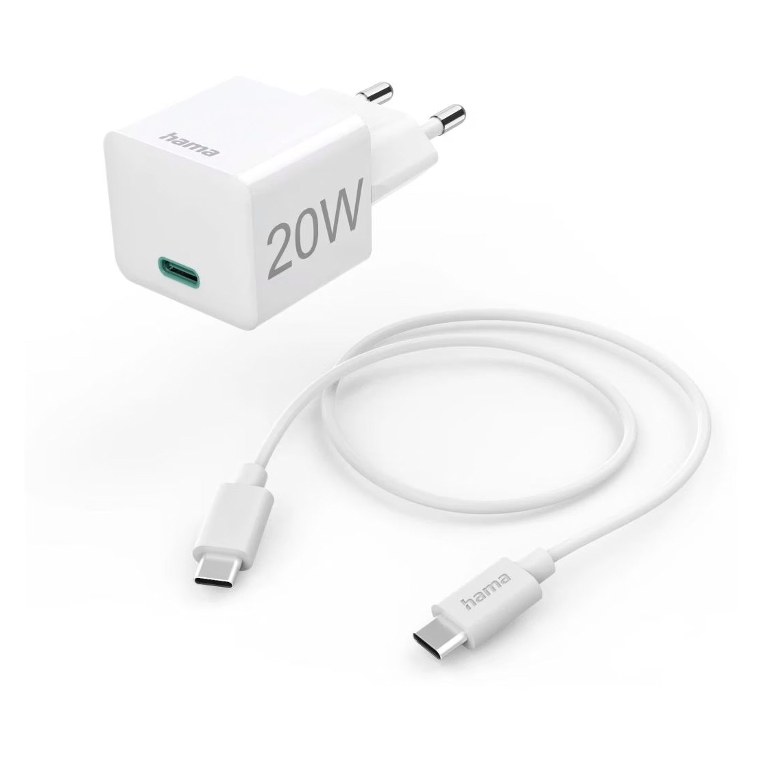 Hama Snellader met oplaadkabel USB-C mini-oplader PD 20 W 1 m Oplader Wit afbeelding