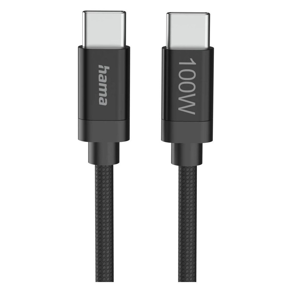 Hama Fabric USB-C - USB-C 100W 3 m nylon Oplader Zwart afbeelding