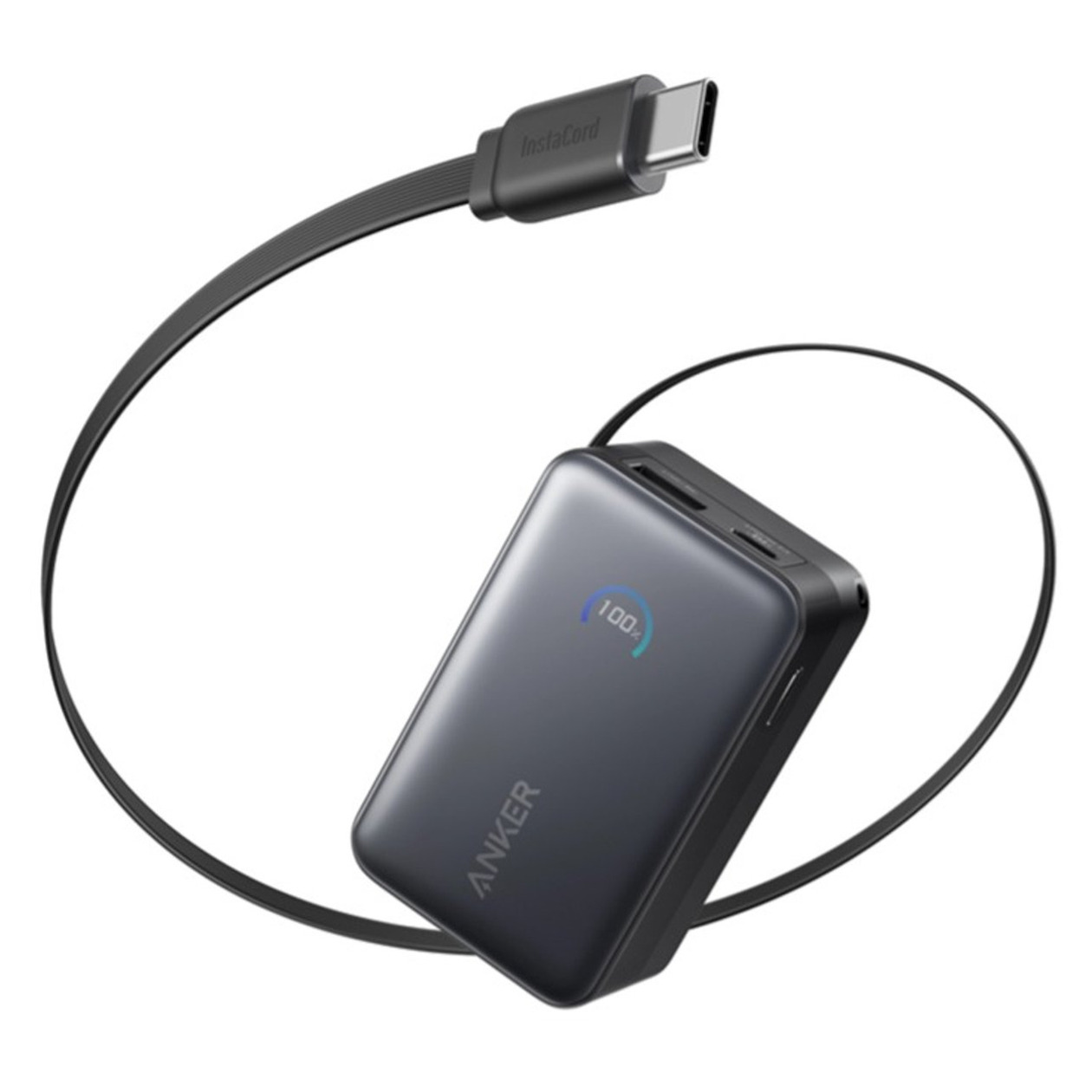 Anker Nano Power Bank (10 000 mAh 45W Built-In Retractable USB-C Cable) Powerbank Zwart afbeelding