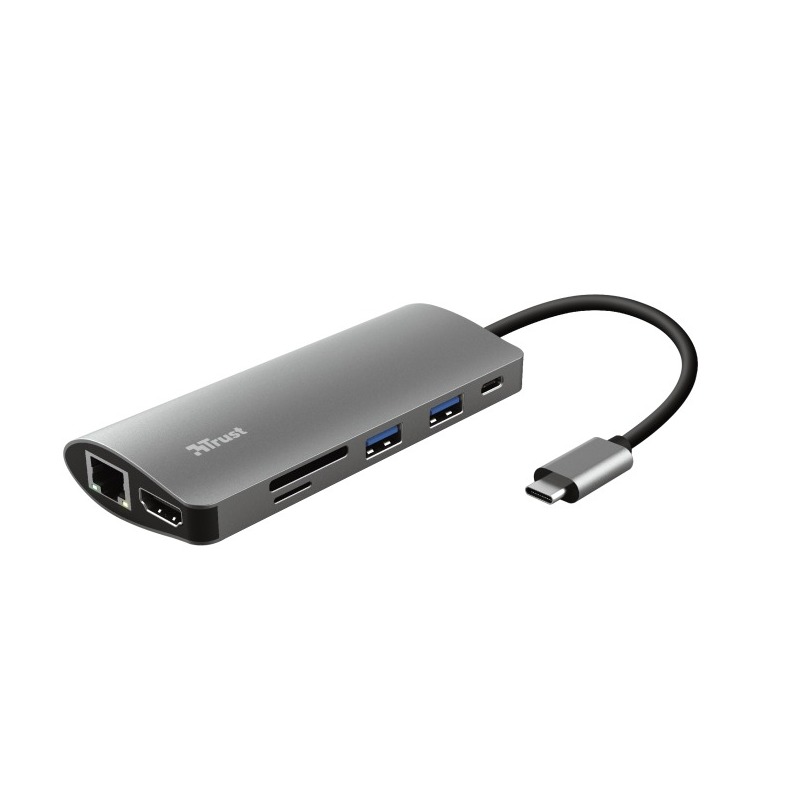 Trust Dalyx 7-in-1 USB-C-adapter USB Hub Grijs afbeelding