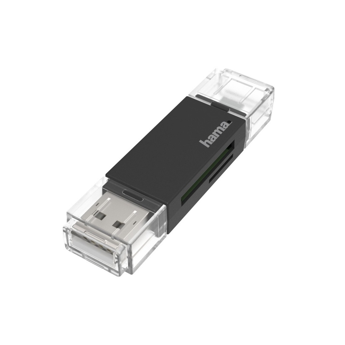 Hama USB-kaartlezer, OTG, USB-A + micro-USB, USB 2.0, SD/microSD Desktop accessoire Zwart afbeelding