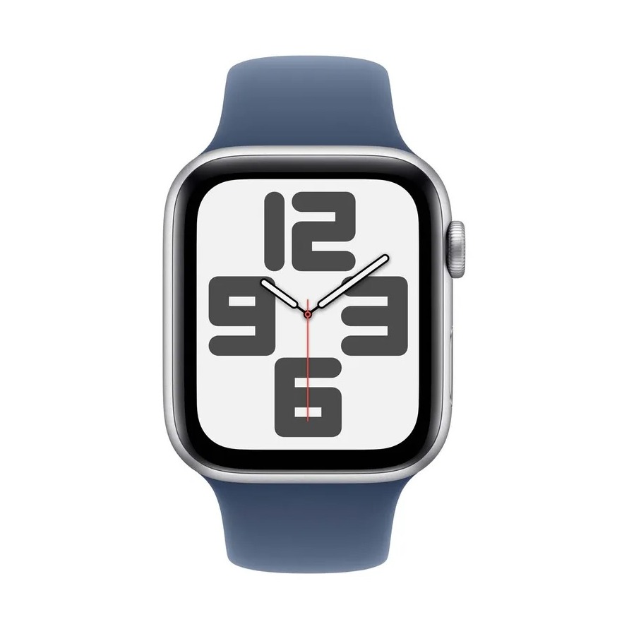 Apple Watch SE GPS + Cellular 44mm Aluminium Case met Denim Sport Band - S/M Smartwatch Zilver afbeelding
