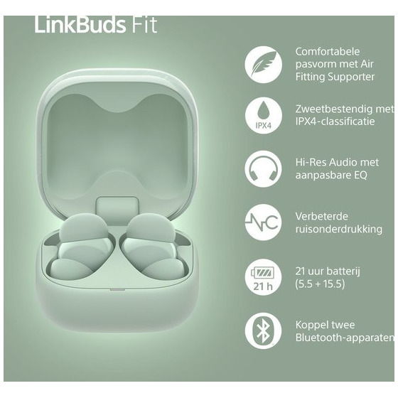 Sony LinkBuds Fit - Draadloze Noise Cancelling oordopjes - de hele dag comfortabel, Hi-Res audio, omgevingsgeluidmodus, 21 uur batterijduur, multipoint-verbinding, werkt met iOS en Android - Zwart