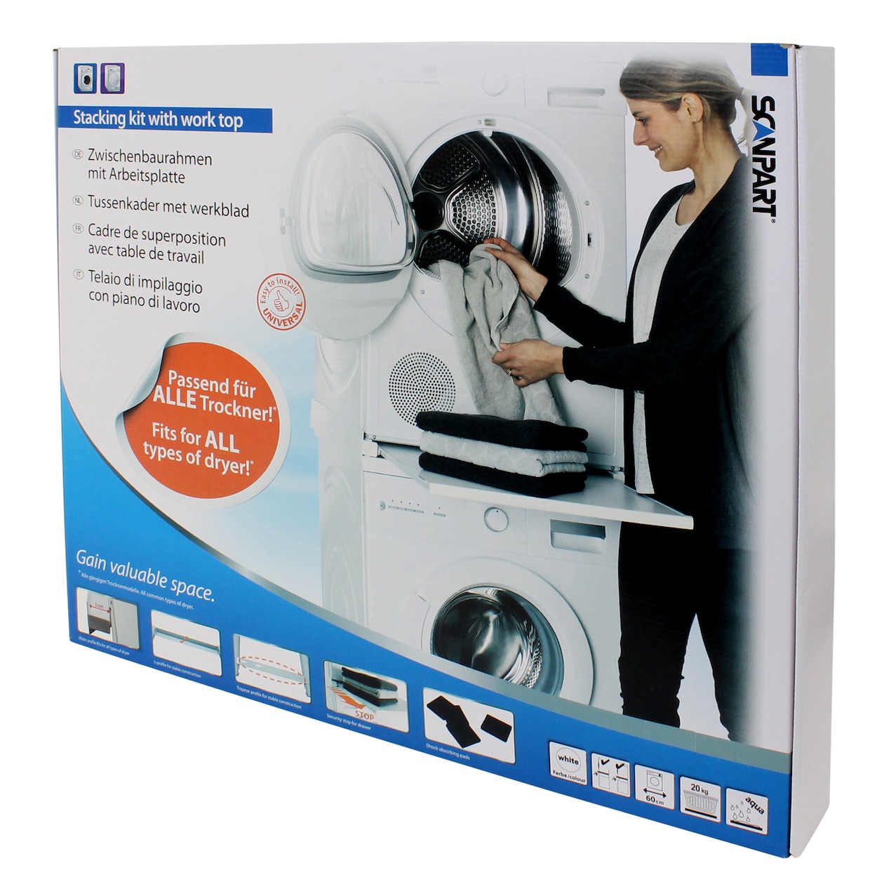 Scanpart tussenkader voor wasmachine en droger met werkblad extra sterk Droger accessoire afbeelding