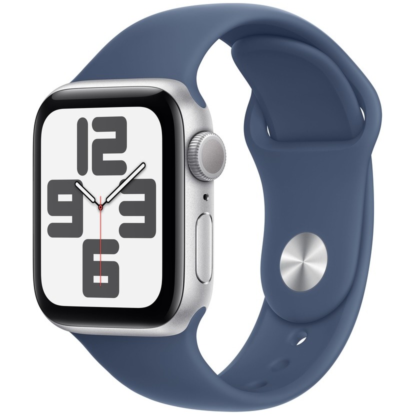 Apple Watch SE GPS 40mm Aluminium Case met Denim Sport Band - S/M Smartwatch Zilver afbeelding