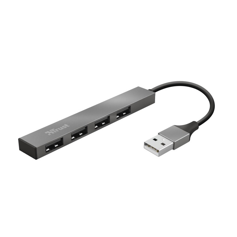 Trust Halyx Aluminium 4-Port Mini USB Hub USB Hub Zilver afbeelding