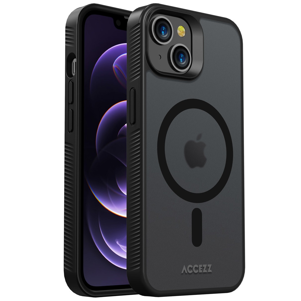 Accezz Rugged Frosted Backcover met MagSafe iPhone 14 Telefoonhoesje Zwart afbeelding